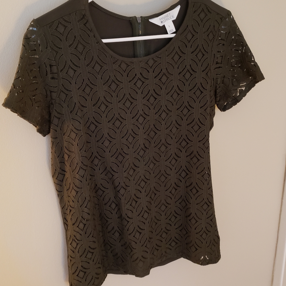 Olive green lace t shirt by Market Spruce